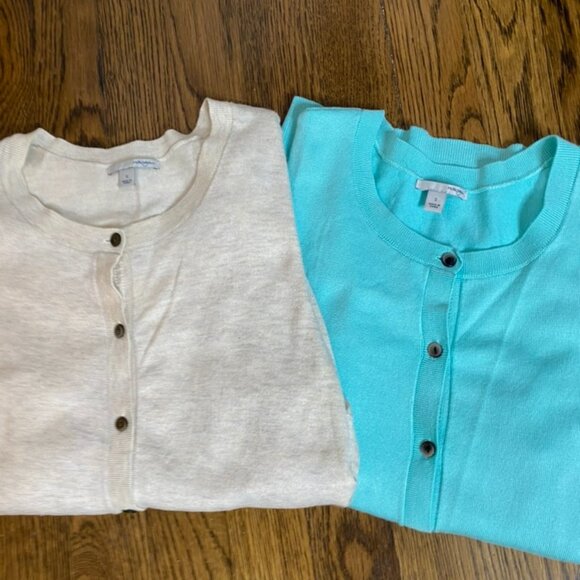 (2) Halogen cardigan sweaters size SM women's lightweight soft beige mint green - Picture 8 of 9